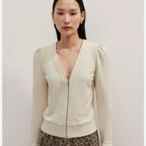 Me+Em Sweatshirt. Cream. Puff sleeves v neck size Medium - Picture 10 of 10